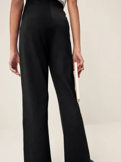 Zwart - Jersey schoolbroek met bootcut, hoge elastische taille, hoog katoenpercentage en stretch (9-17jaar)