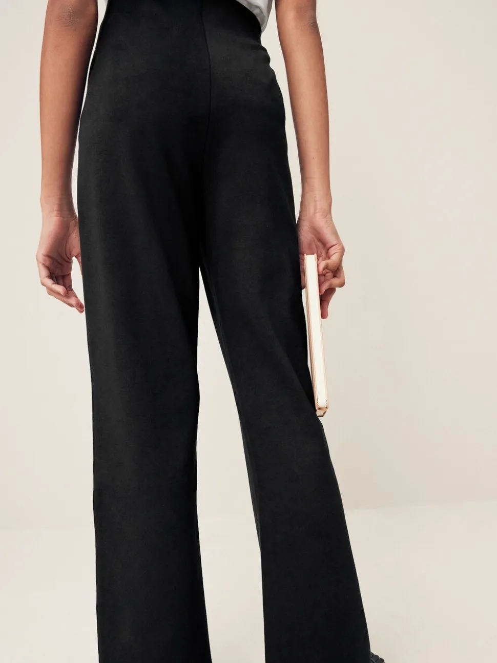 Zwart - Jersey schoolbroek met bootcut, hoge elastische taille, hoog katoenpercentage en stretch (9-17jaar)
