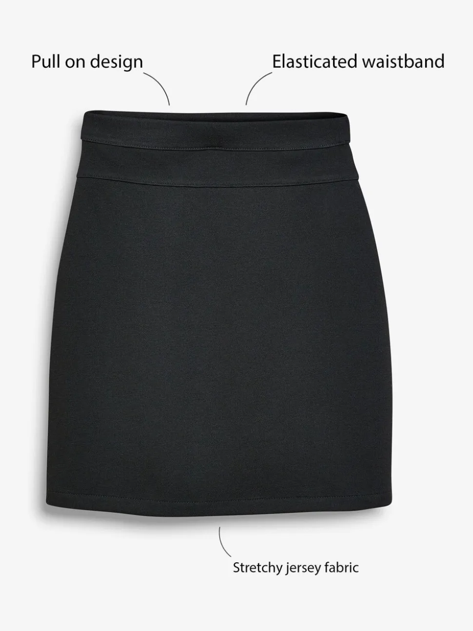 Zwart - Jersey stretch schoolkokerrok met aantrekkoord (3 - 18 jr)