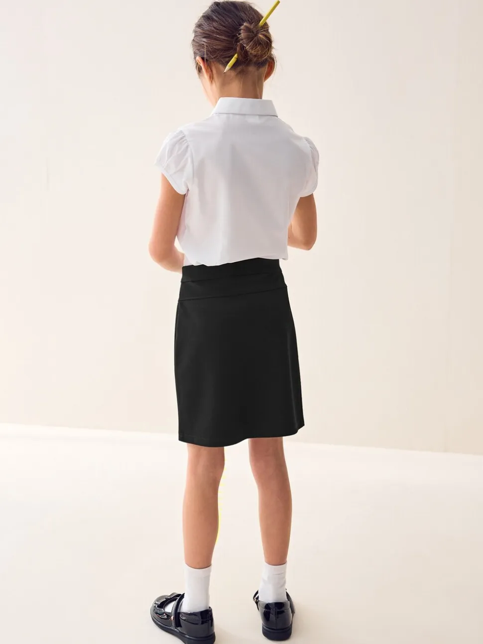 Zwart - Jersey stretch schoolkokerrok met aantrekkoord (3 - 18 jr)
