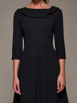 Zwart - Jolie Moi Buttoned Fold Collar Midi Dress