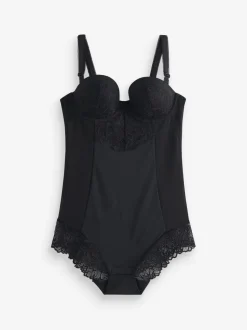 Zwart - Kanten body met cups en sterke buikcorrectie