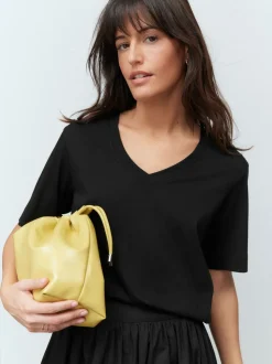 Zwart - Katoenen Modal ruimvallend V-hals T-shirt