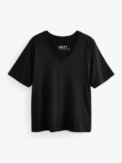 Zwart - Katoenen Modal ruimvallend V-hals T-shirt