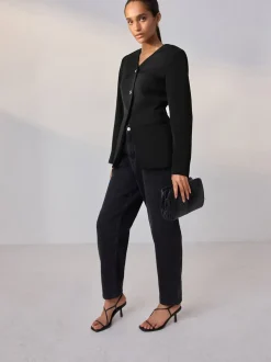 Zwart - Kraagloze V-hals blazer
