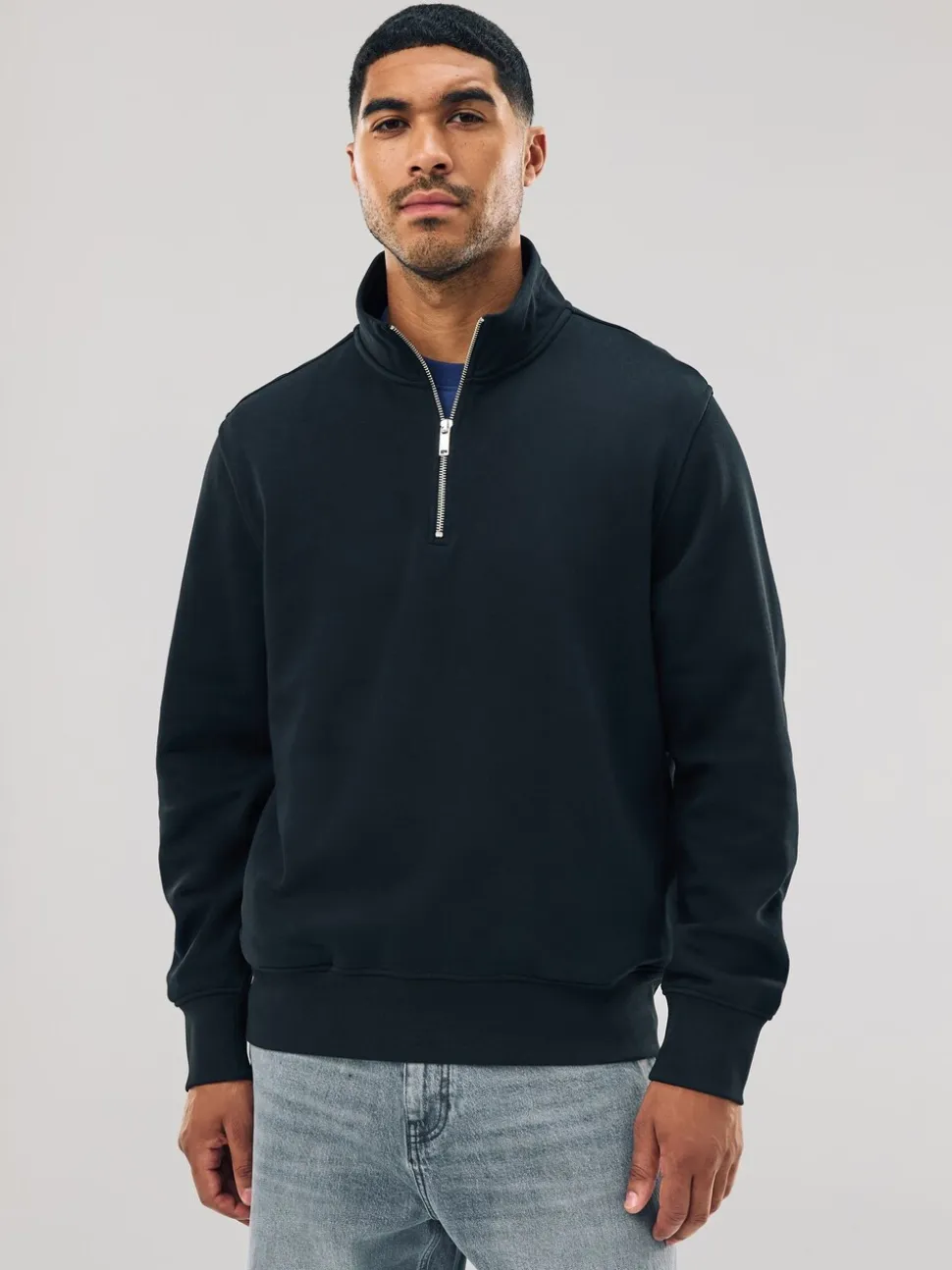 Zwart - Kwartrits - Sweatshirt van jersey met hoog katoengehalte