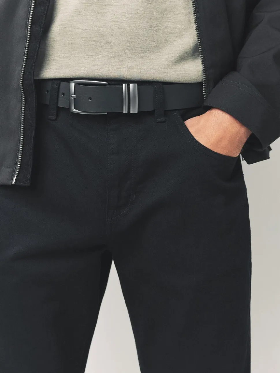 Zwart - Leather Belt With Double Keeperloop