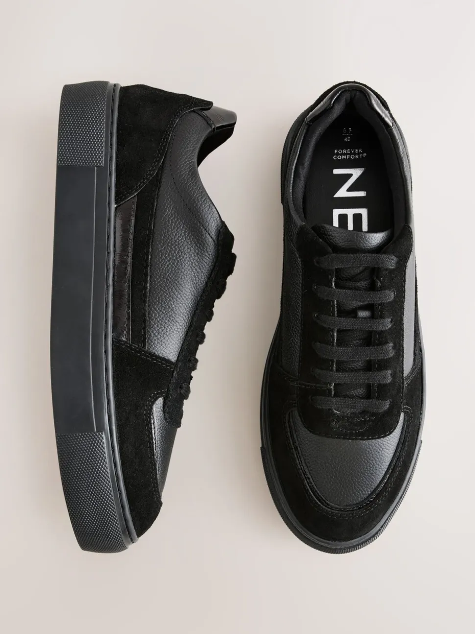 Zwart - Leather Chunky Panel Detail Lace Up Trainers