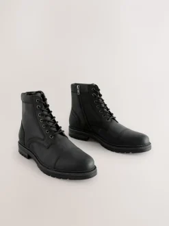 Zwart - Leather Toe Cap Zip Up Boots