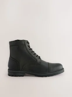 Zwart - Leather Toe Cap Zip Up Boots