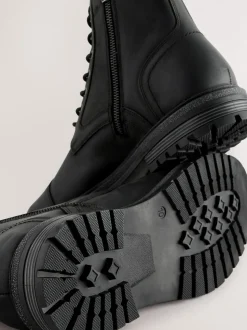 Zwart - Leather Toe Cap Zip Up Boots