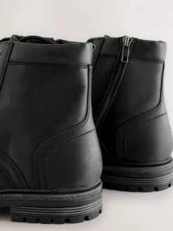 Zwart - Leather Toe Cap Zip Up Boots