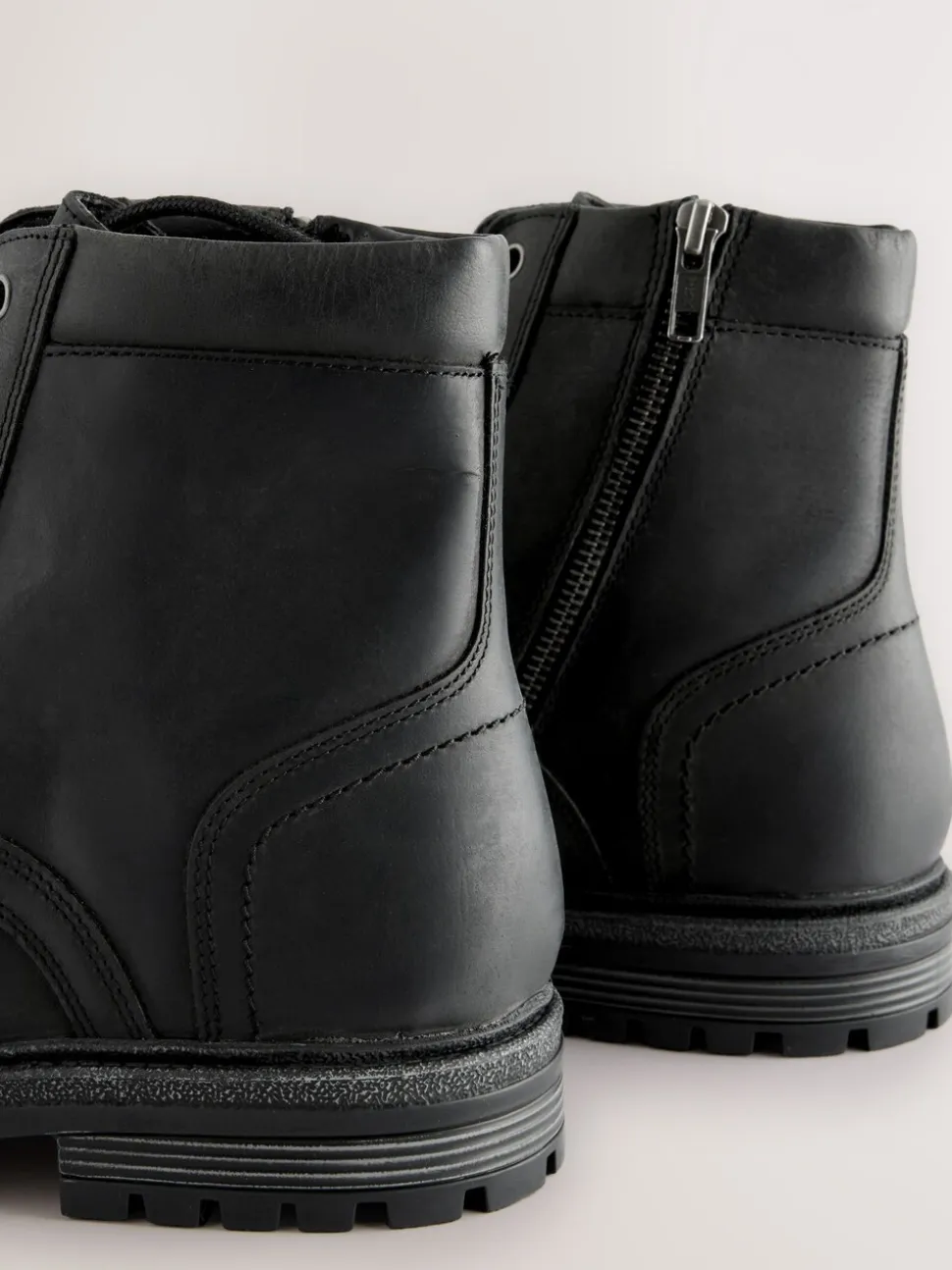 Zwart - Leather Toe Cap Zip Up Boots