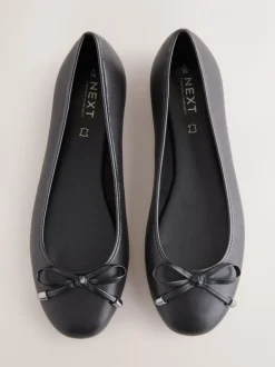 Zwart - Leren Ballerina's met ronde neus