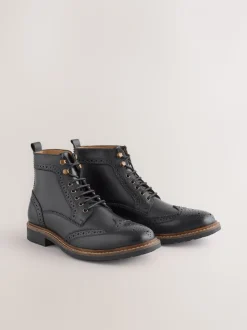 Zwart - Leren brogue laarzen