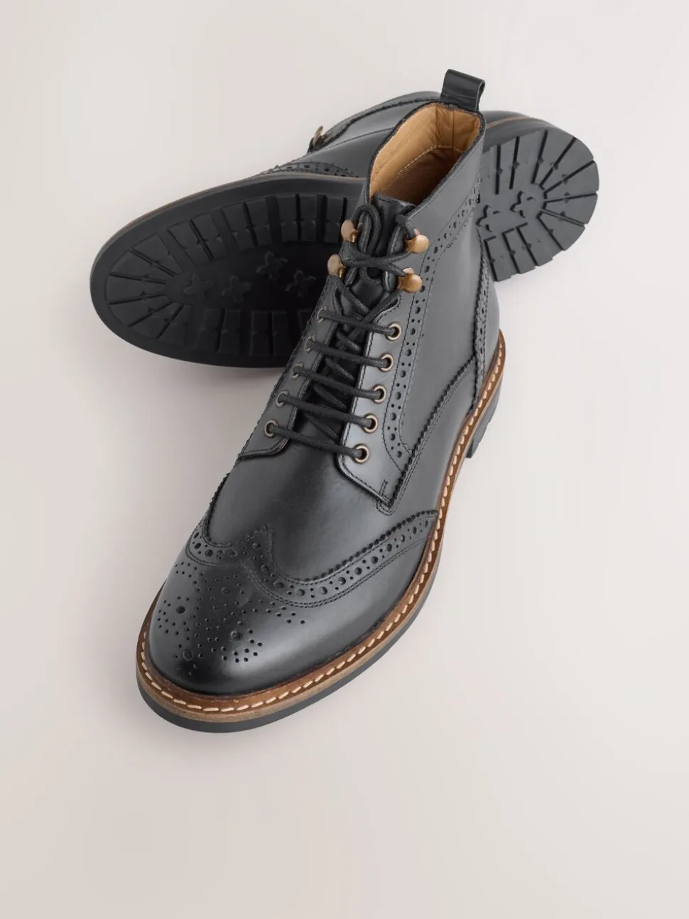 Zwart - Leren brogue laarzen