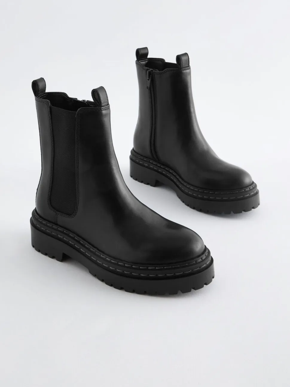 Zwart - Leren Chunky Chelsea Boots