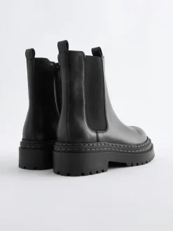 Zwart - Leren Chunky Chelsea Boots