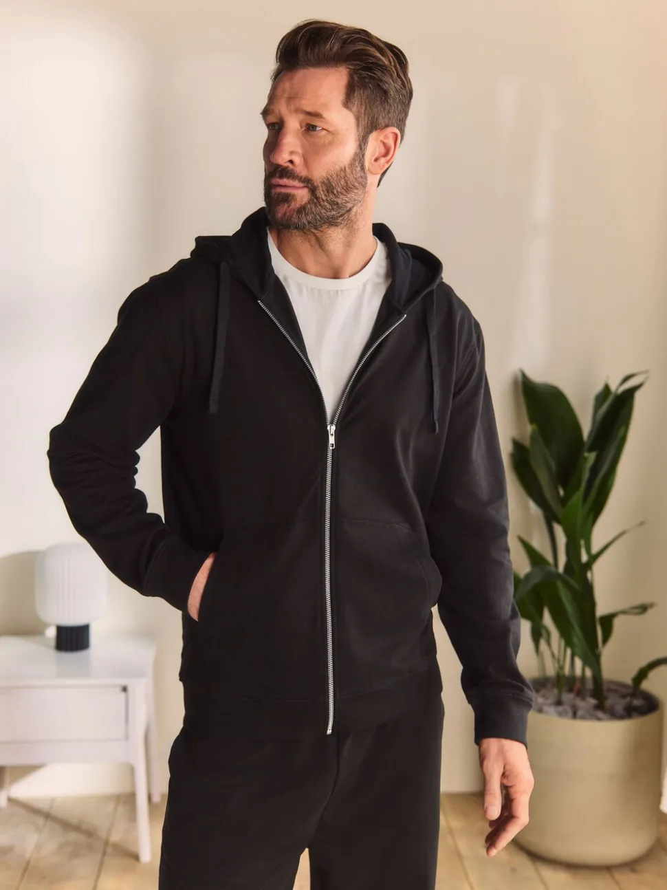 Zwart - Lichte hoodie met rits