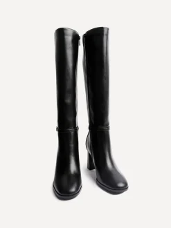 Zwart - Linzi Midtown Block Heel High Leg Boots With Buckle Detail