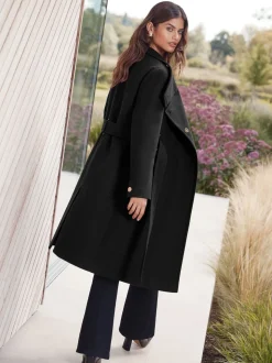 Zwart - Lipsy asymmetrische jas met trechterhals en riem