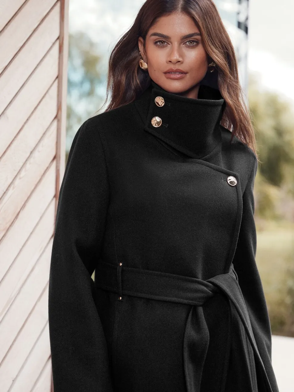 Zwart - Lipsy asymmetrische jas met trechterhals en riem