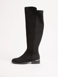 Zwart - Lipsy Faux Suede Elasticated Flat Knee High Casual Boots