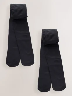 Zwart - Longer Length 40 Denier School Tights 2 Pack