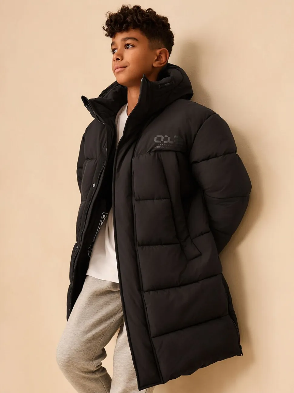 Zwart - Longline Shower Resistant Padded Coat (3-17yrs)