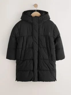 Zwart - Longline Shower Resistant Padded Coat (3-17yrs)