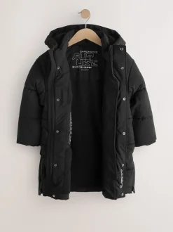 Zwart - Longline Shower Resistant Padded Coat (3-17yrs)