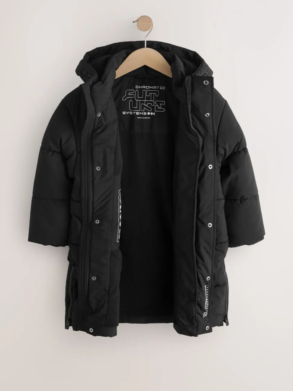 Zwart - Longline Shower Resistant Padded Coat (3-17yrs)