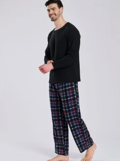 Zwart - Loungeable Fleece Check Trousers Pyjama Set