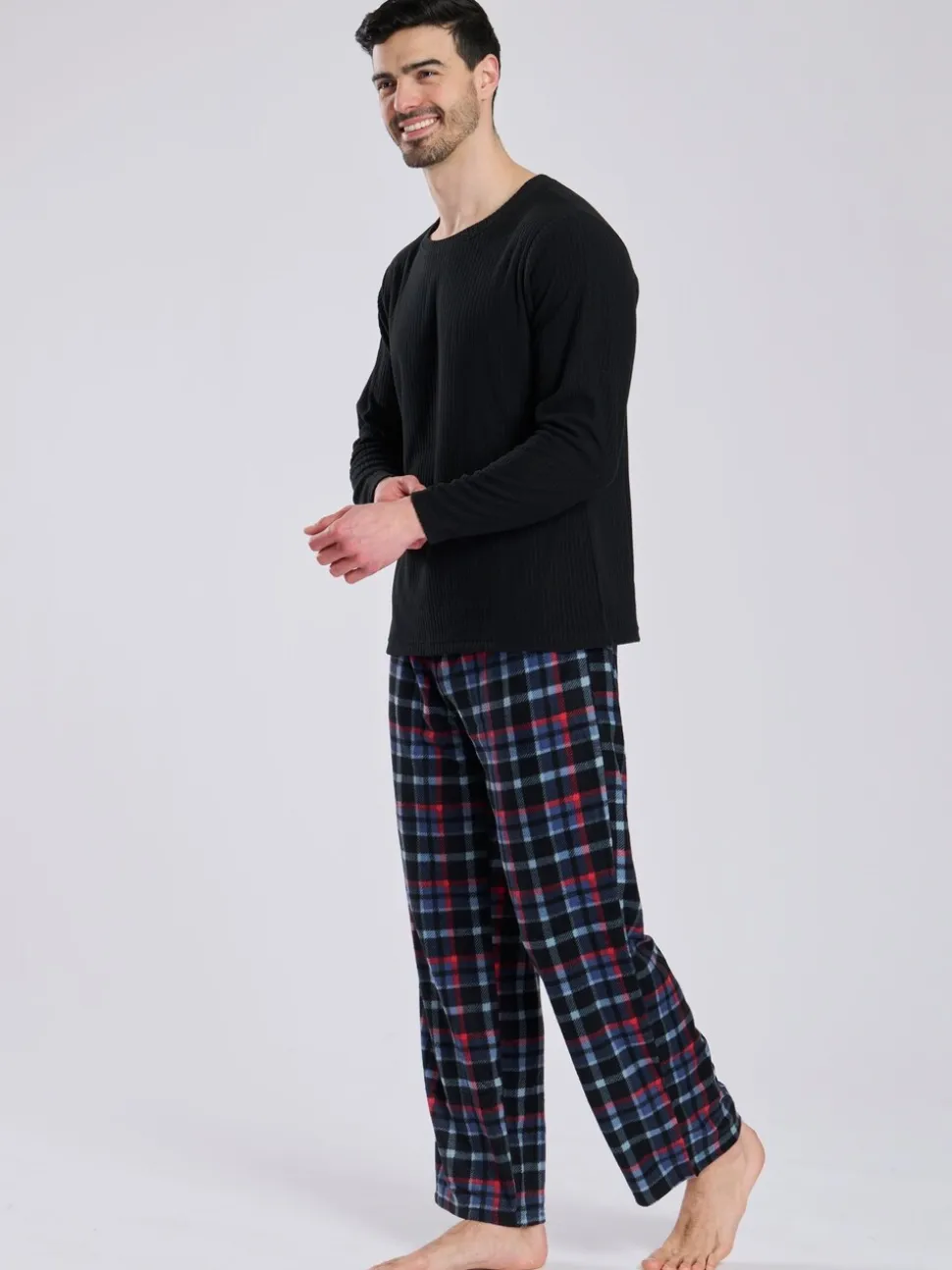 Zwart - Loungeable Fleece Check Trousers Pyjama Set