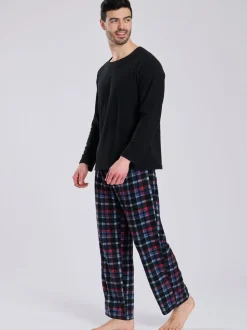 Zwart - Loungeable Fleece Check Trousers Pyjama Set