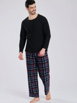 Zwart - Loungeable Fleece Check Trousers Pyjama Set