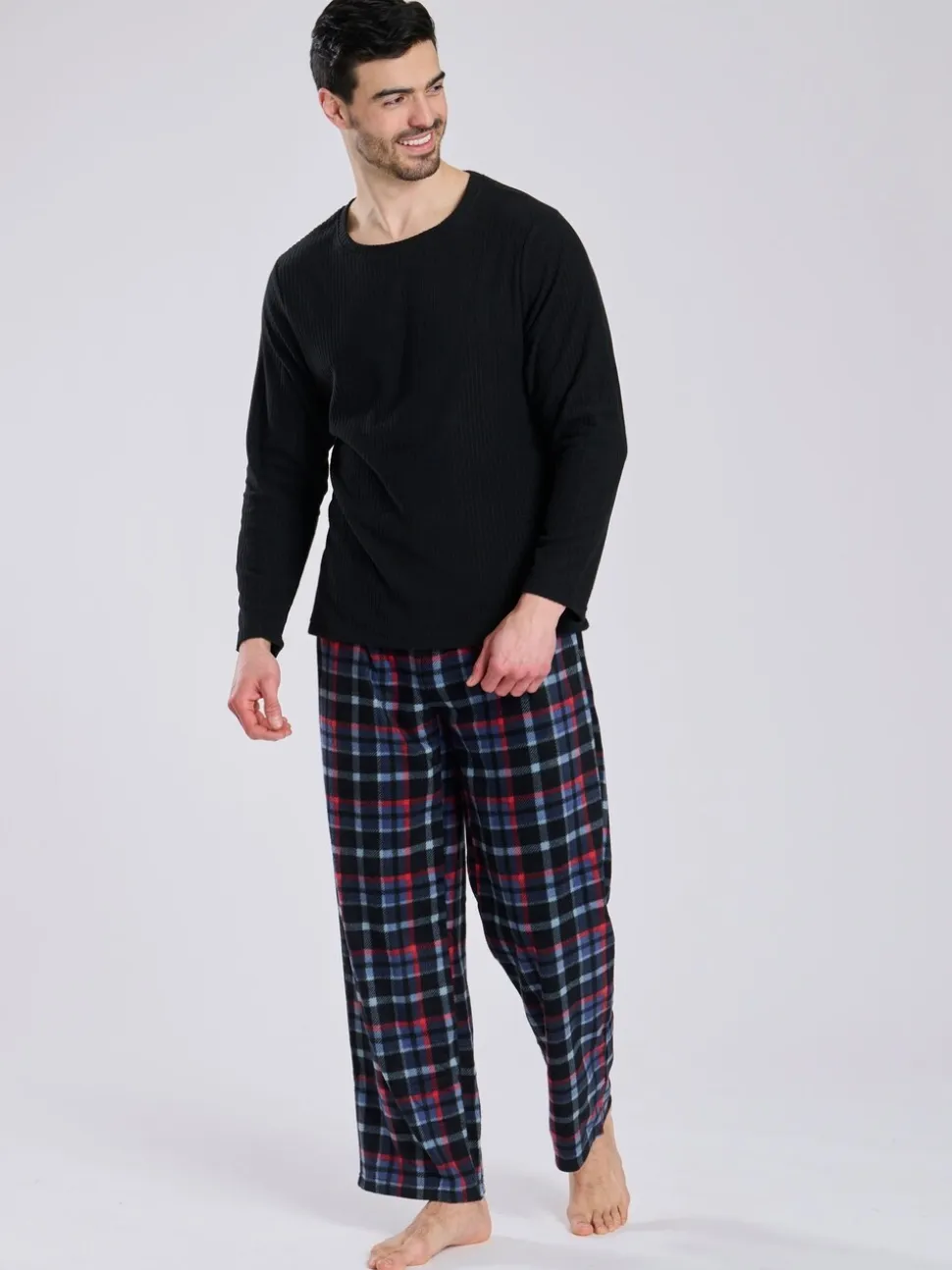 Zwart - Loungeable Fleece Check Trousers Pyjama Set