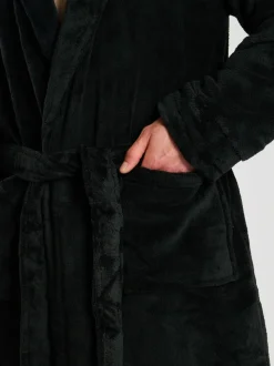 Zwart - Loungeable Fleece Shawl Collar Dressing Gown