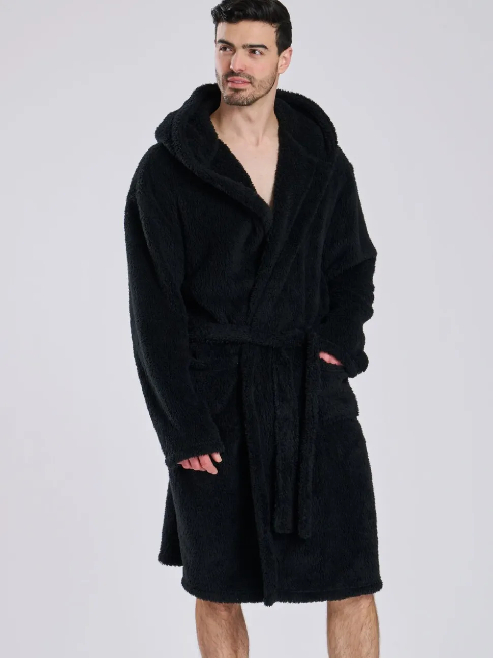 Zwart - Loungeable Sherpa kamerjas met capuchon