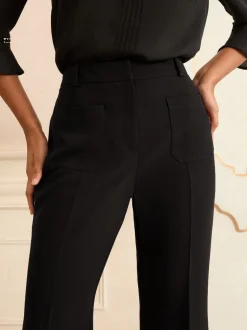Zwart - Love & Roses - Kick flare broek met opgestikte zakken