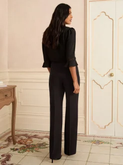 Zwart - Love & Roses - Kick flare broek met opgestikte zakken