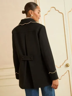 Zwart - Love & Roses Mid Length Scallop Trim Dolly Coat