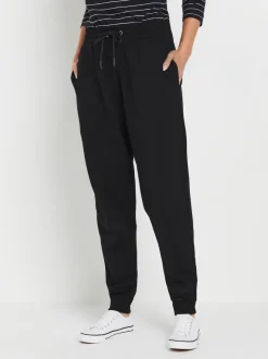 Zwart - M&Co joggingbroek met boorden en trekkoord