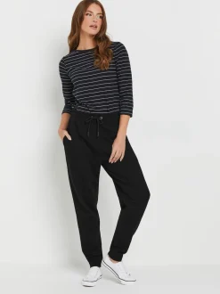 Zwart - M&Co joggingbroek met boorden en trekkoord