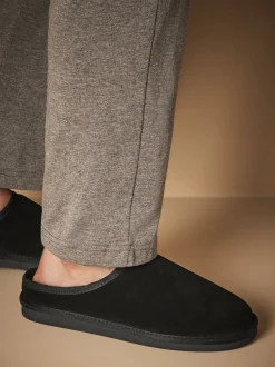Zwart - Met imitatiebont gevoerde Signature suède pantoffelmuiltjes