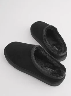 Zwart - Met imitatiebont gevoerde Signature suède pantoffelmuiltjes