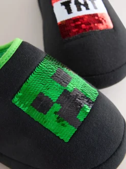 Zwart - Minecraft Flippy Sequin Slipper Mules