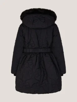 Zwart - Monsoon Faux Fur Hooded Bow Quilted Coat