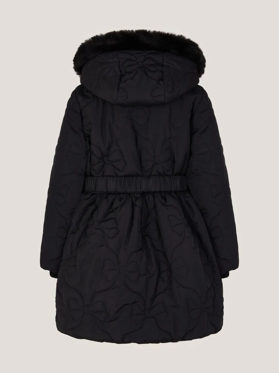 Zwart - Monsoon Faux Fur Hooded Bow Quilted Coat
