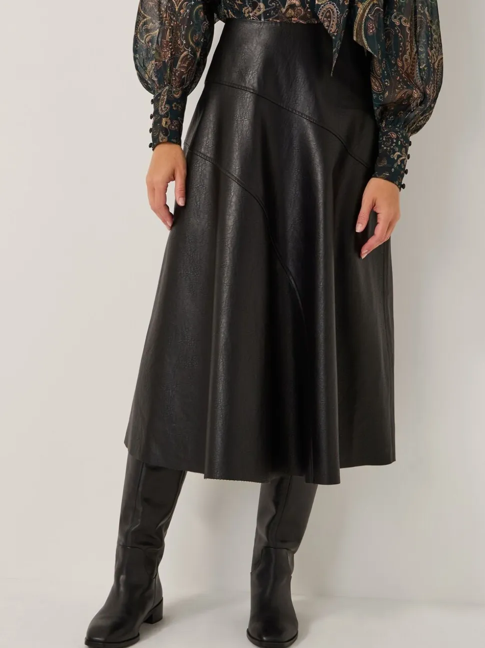 Zwart - Monsoon Marnie Faux Leather Midi Skirt